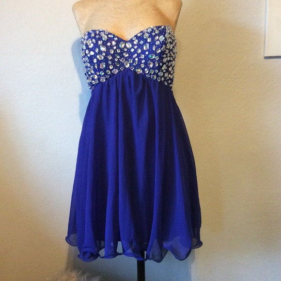 B.Darlin Royal Blue Dress with Rhinestones, Sz 5/6 - Picture 1 of 15